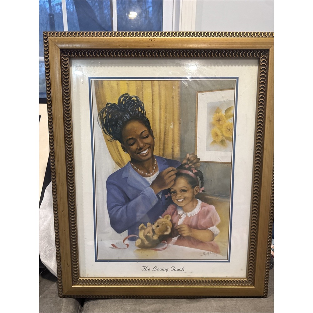 THE LOVING TOUCH (AFRICAN AMERICAN BLACK ART/MOTHER & DAUGHTER) Artist LOPEZ - Picture 1 of 4
